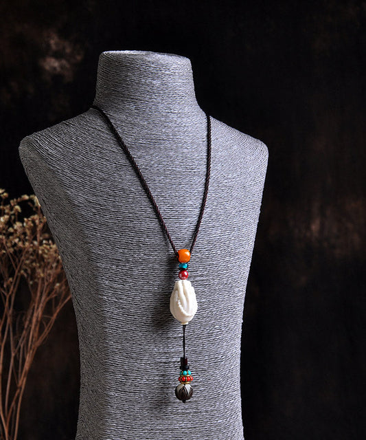 Modische Halskette mit Lotus-Anhänger aus weißer Baumwolle (45 % Leinen, 55 % Bienenwachs) und farbiger Glasur