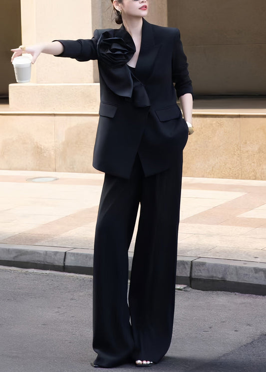 Fashion White Floral Tops And Pants Two Piece Set Fall