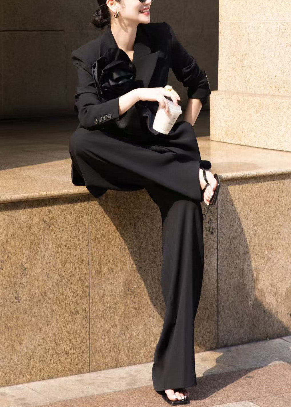 Fashion White Floral Tops And Pants Two Piece Set Fall