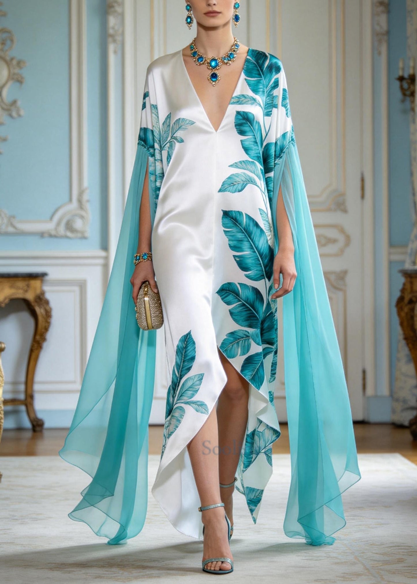 Fashion White Print Patchwork Tulle Low High Design Silk Dress Summer