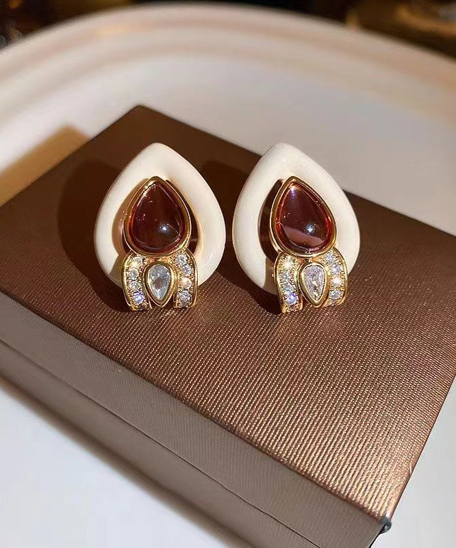 Mode Weiß Sterling Silber Overgilt Zirkon Kristall Wasser Tropfen Ohrstecker