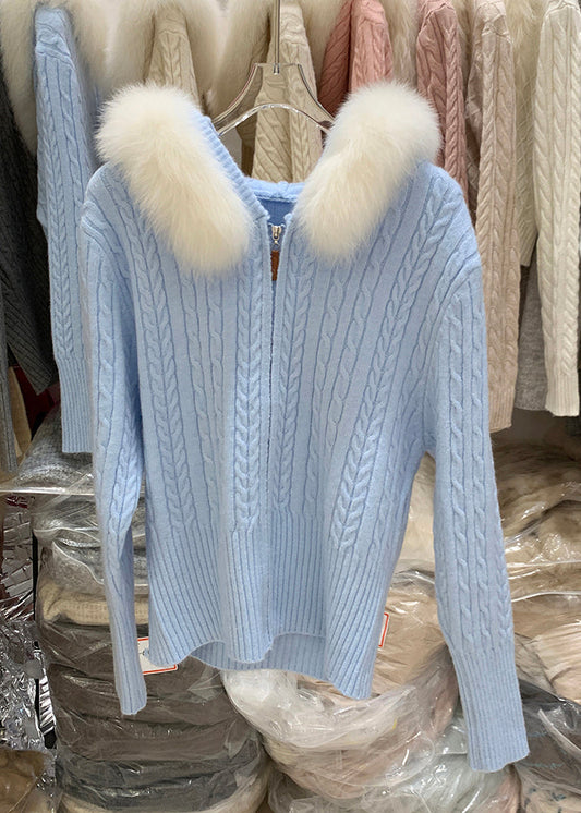 Cárdigan de punto de algodón con capucha y retazos con cremallera blanca de moda para invierno