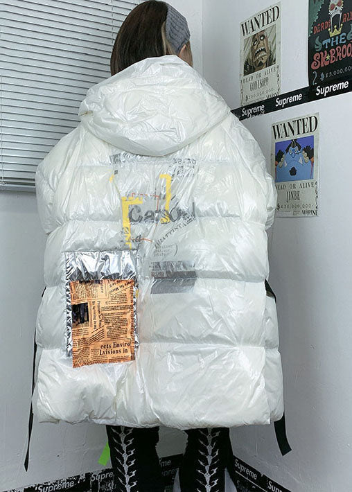 Mode Weiß reißverschluss Mit Kapuze Print Ente Unten mäntel Winter