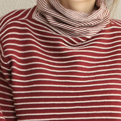 Mode Damen High Neck Striped Pullover Lose Tops