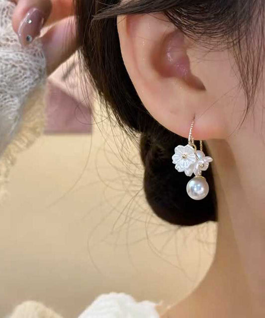 Fashion Yellow Acrylic Alloy Pearl Floral Hoop Earrings