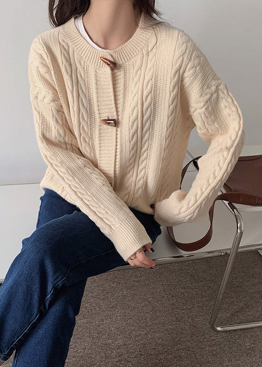 Fashion Yellow O Neck Button Cable Knit Cardigans Spring