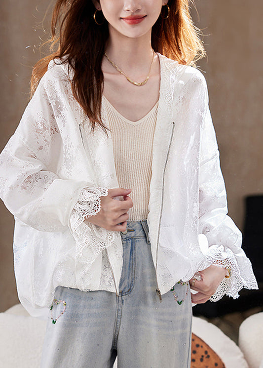 Fashion Yellow Zip Up Lace Hoodie Coat Batwing Sleeve
