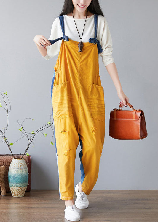 Mode Gelb taschen Patchwork denim Overall Frühling