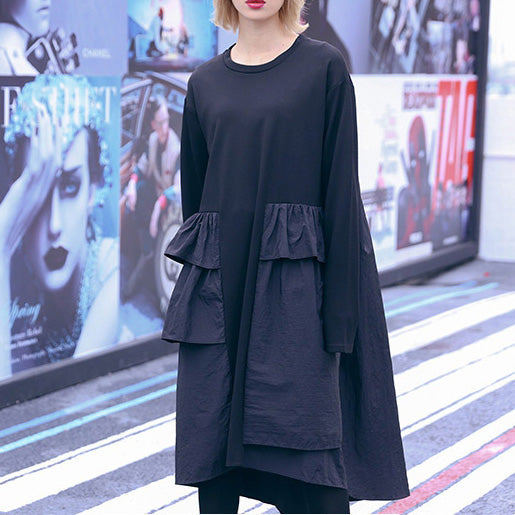 Modische schwarze Baumwolltuniken in Übergröße, Patchwork-Outfits für den Alltag