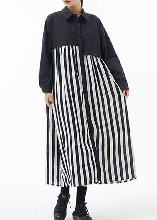 Mode schwarz weiß Gestreiften Peter Pan Kragen Patchwork hemd Kleider