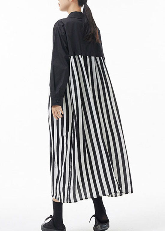 Mode schwarz weiß Gestreiften Peter Pan Kragen Patchwork hemd Kleider