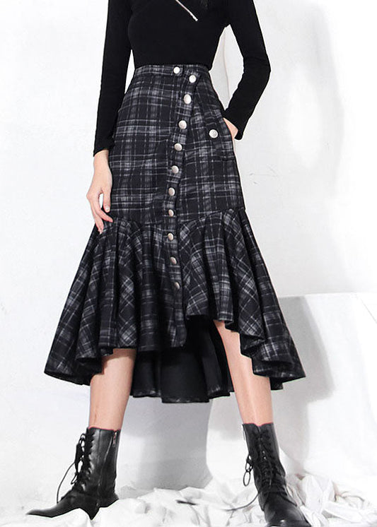 Mode dunkelgrau taste Rüschen Plaid Rock Frühling