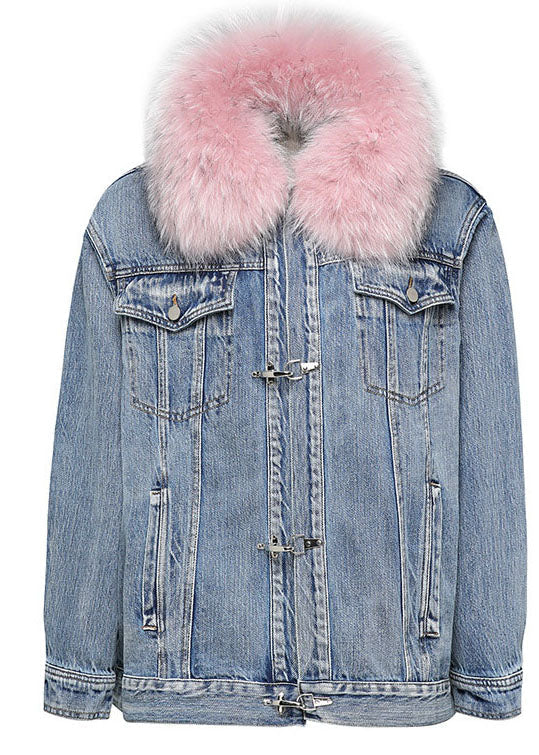 Mode denim blau Rosa pelz kragen Winter Ente Unten Jacke