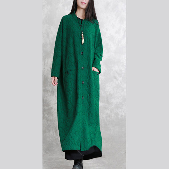 Mode grün Maxi Mantel lässig Stand Taschen Baumwolle Leinen Mantel Frauen Langarm Baggy Mantel