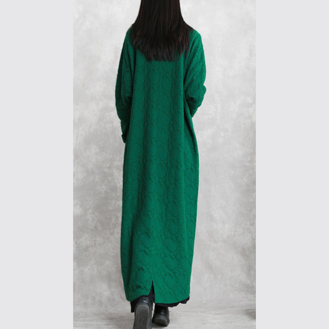 Mode grün Maxi Mantel lässig Stand Taschen Baumwolle Leinen Mantel Frauen Langarm Baggy Mantel