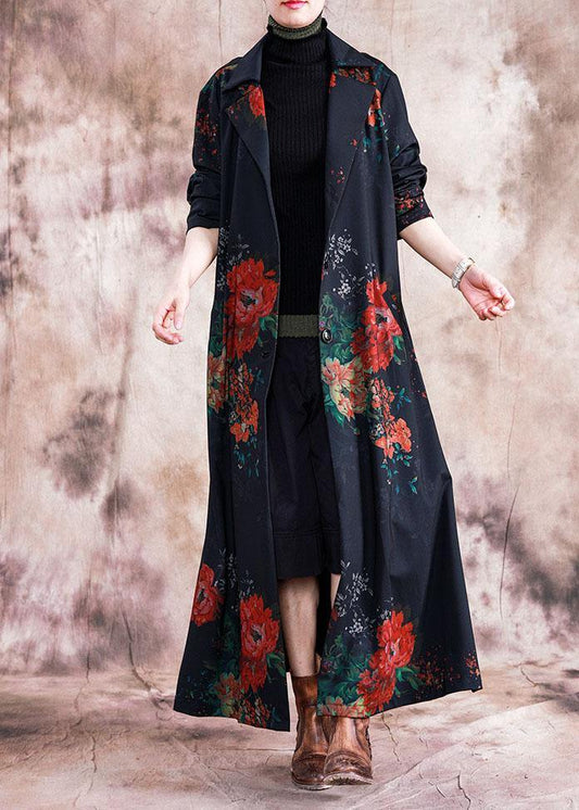 Fashion plus size maxi coat fall trench coats red prints overcoat - SooLinen