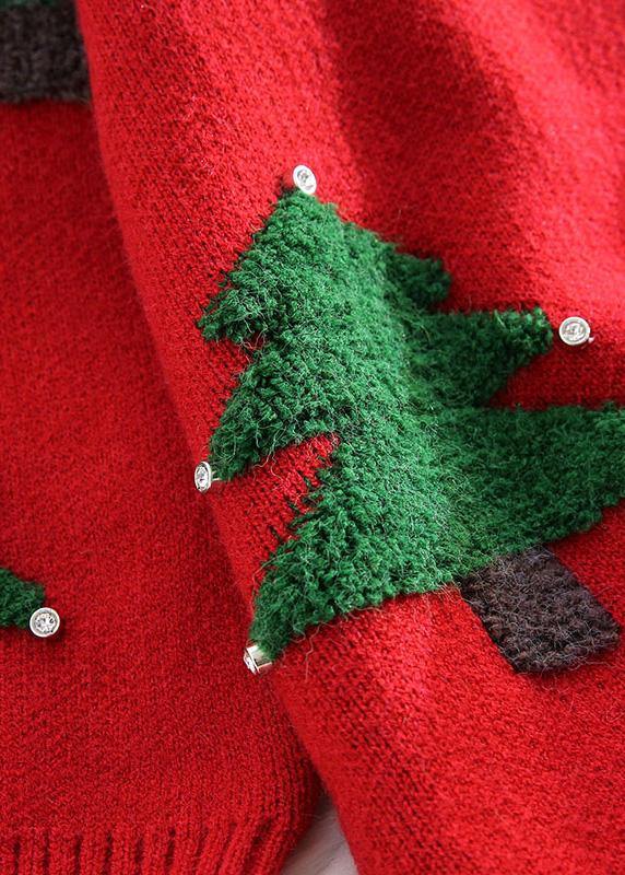 Fashion red Sweater weather Vintage hooded drawstring Hipster knitwear - SooLinen