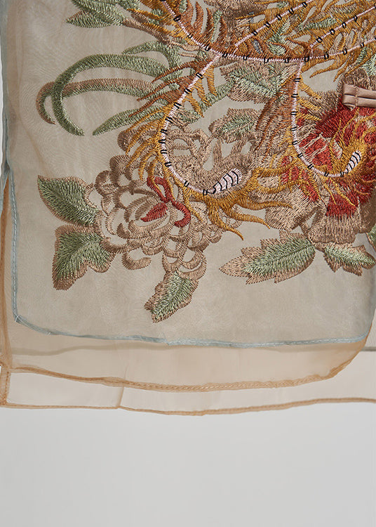 Blusa fina de seda con botones chinos bordados en albaricoque sin mangas