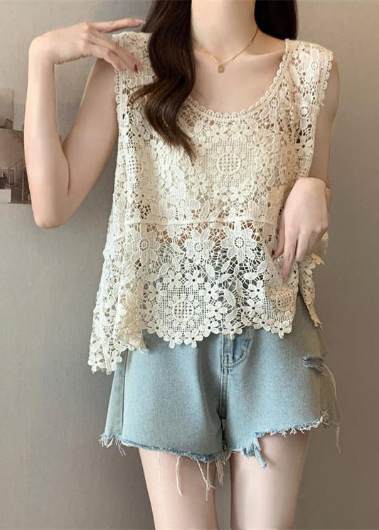 Fine Apricot Hollow Out Lace Vest Summer