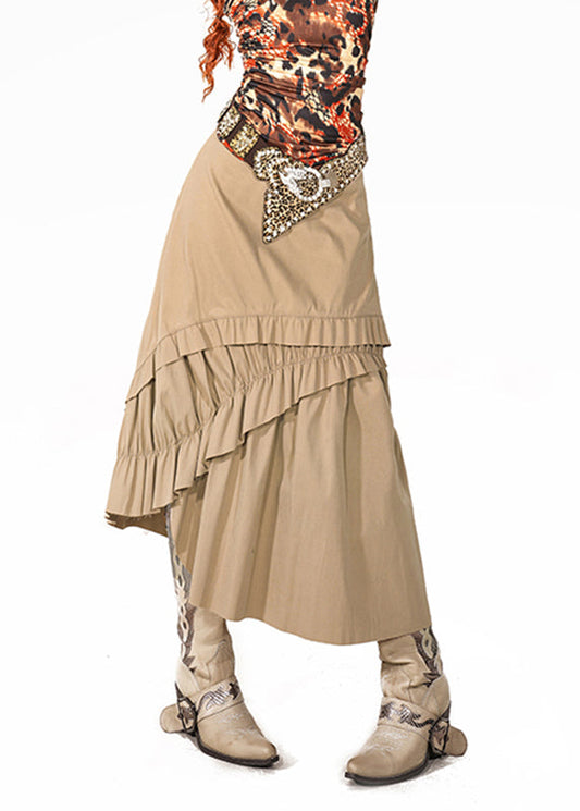 Fine Apricot Ruffled High Waist A Line Skirt Summer