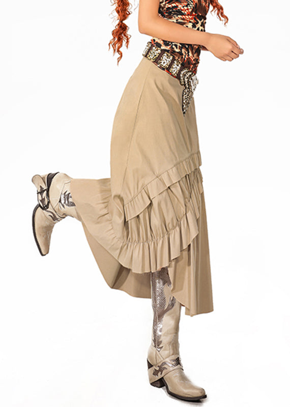 Fine Apricot Ruffled High Waist A Line Skirt Summer