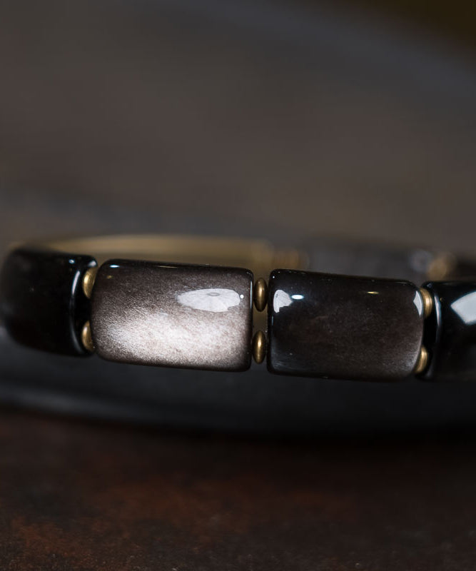 Fine Black Alloy Obsidian Double Layer Unisex Charm Bracelet