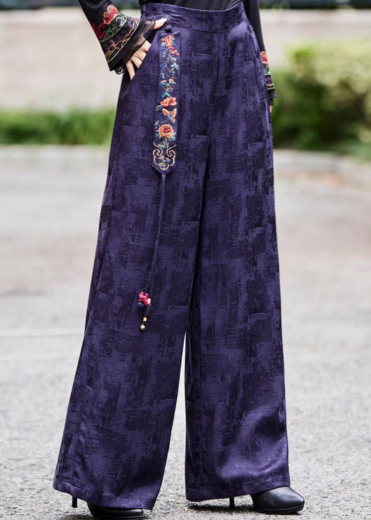 Fine Black Jacquard Embroidered Tasseled Silk Pants Spring