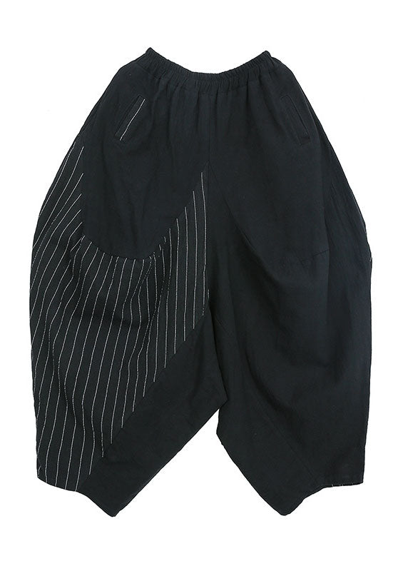 Feine schwarze Patchwork-Streifen-Baumwollhose Frühling