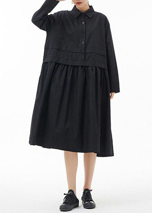 Feines schwarzes Peter Pan Kragen Patchwork Hemd Kleider Frühling