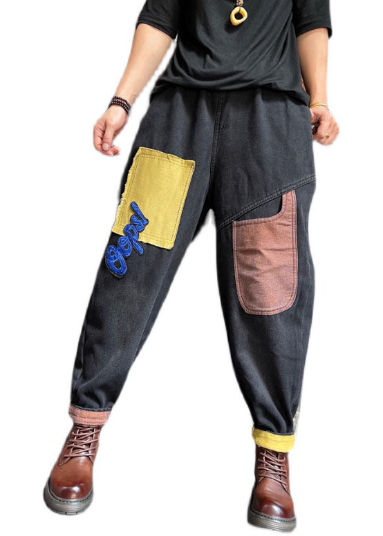 Feine schwarze Mode Patch Applikation Denim Hose Winter