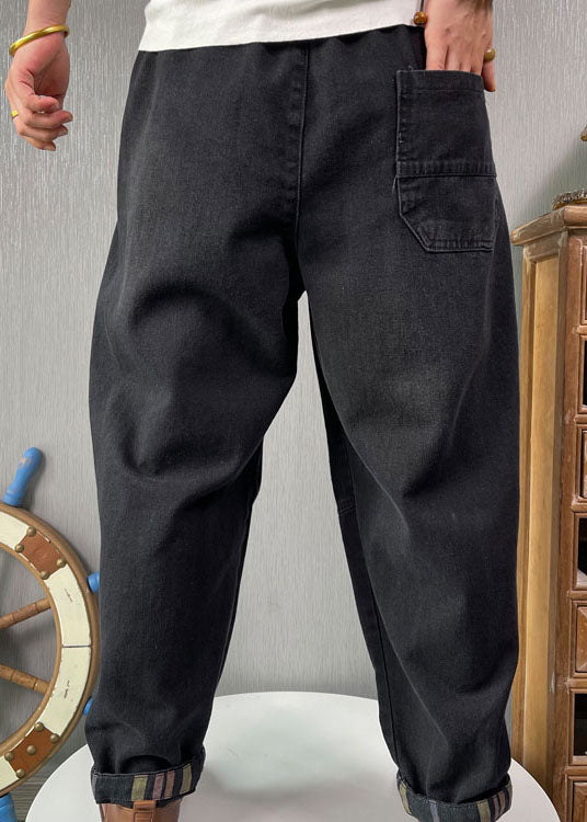 Feine Schwarze retro Patchwork denim Hose Frühling