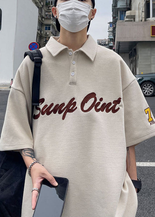 Fine Blackish Green Button Letter Cotton Men Polo Shirts Summer