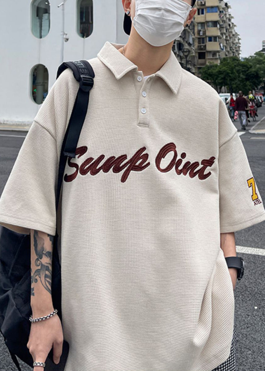 Fine Blackish Green Button Letter Cotton Men Polo Shirts Summer