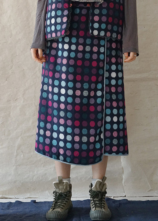 Feine Blaue elastische taille asymmetrische design dot Woll Rock Frühling