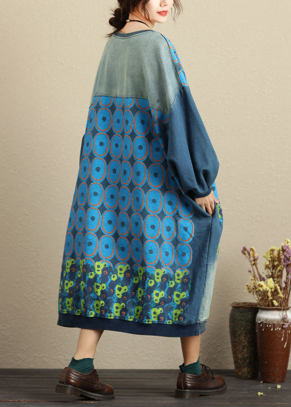 Feine Blau taschen druck Patchwork lose Overall Frühling