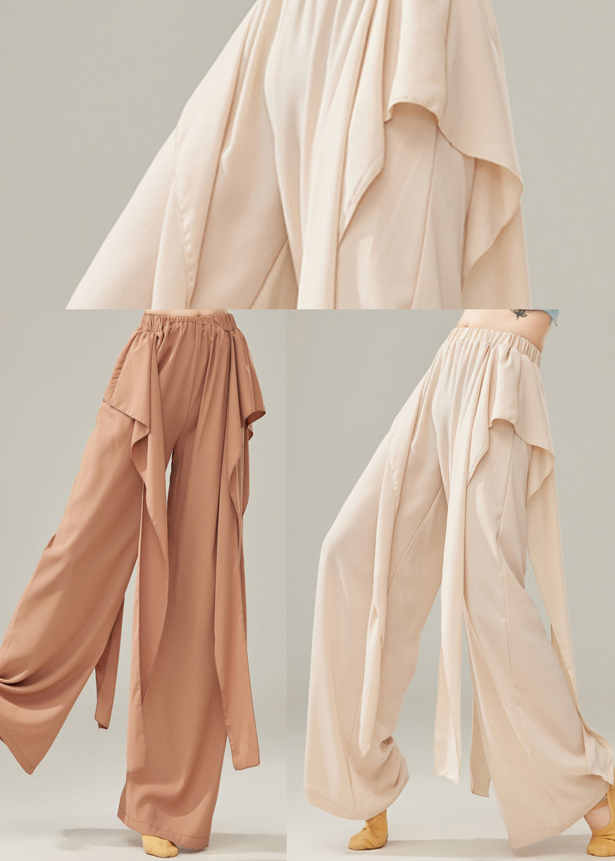 Fine Brown Elastic Waist Cotton Straight Pants Spring