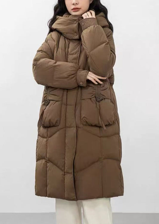 Fine Brown Hooded Wrinkled Duck Down Puffer Jacket Winter