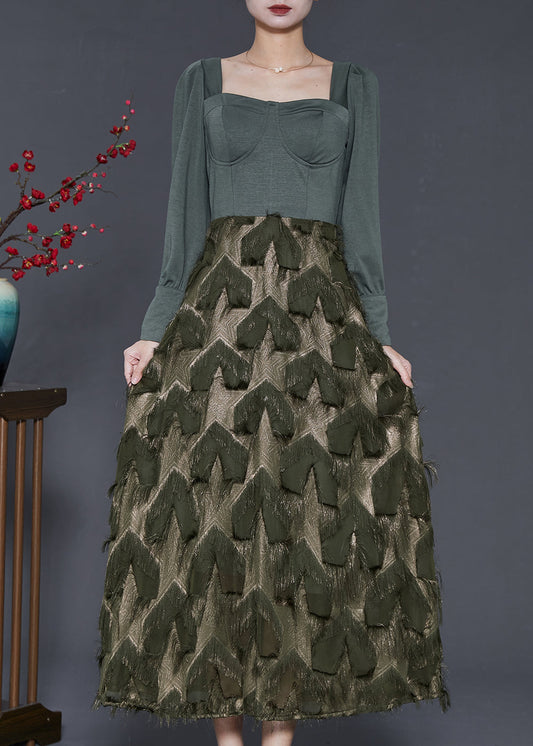 Feines mattes grünes Patchwork-Baumwoll-Bustier-Top