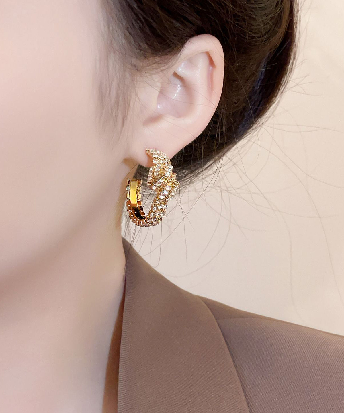 Fine Gold Copper Zircon Overgild Hoop Earrings