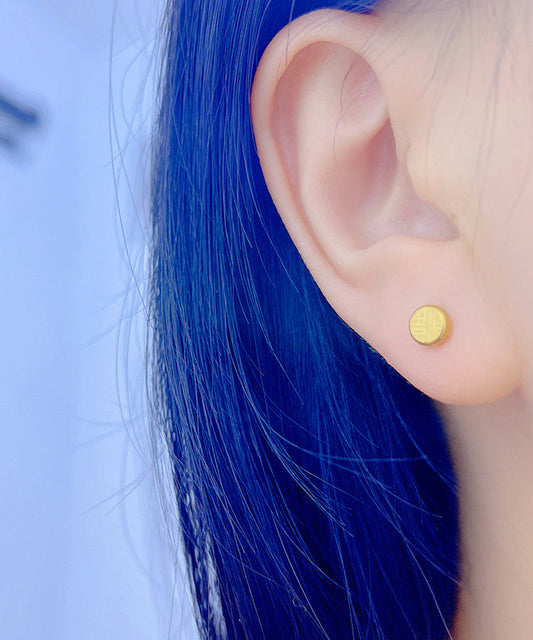 Pendientes de botón con el personaje Fu de acero inoxidable y oro fino