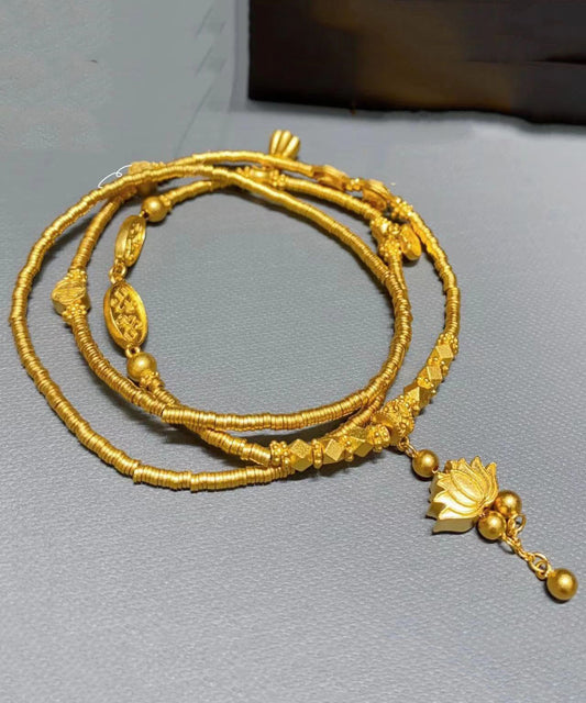 Halskette mit Lotus-Quastenanhänger aus feiner Gold-Sterlingsilberlegierung