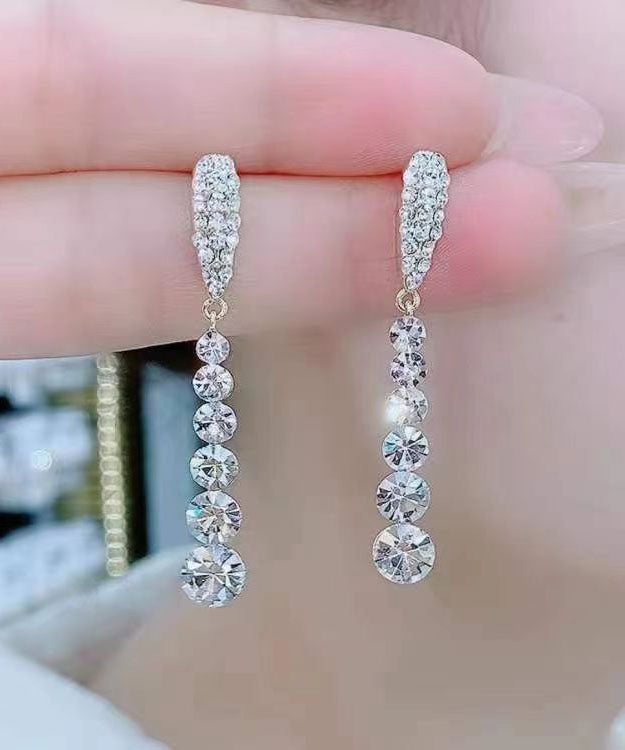 Pendientes con borlas y circonitas en forma de gota de agua de aleación de plata esterlina y oro fino