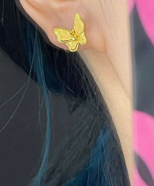 Fine Gold Sterling Silver Overgild Butterfly Stud Earrings