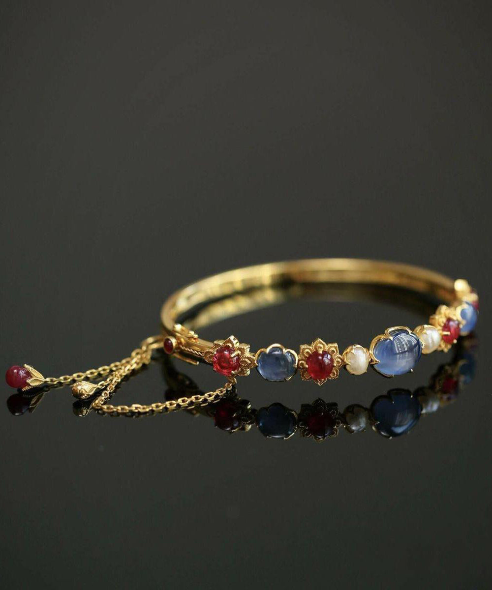 Fine Gold Sterling Silver Overgild Pearl Crystal Bangle