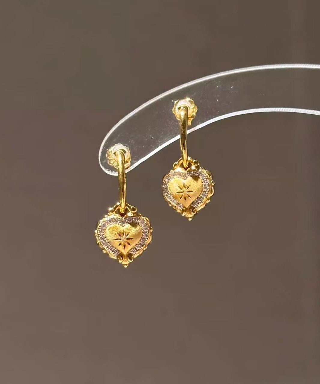 Fine Gold Sterling Silver Overgild Zircon Love Drop Earrings