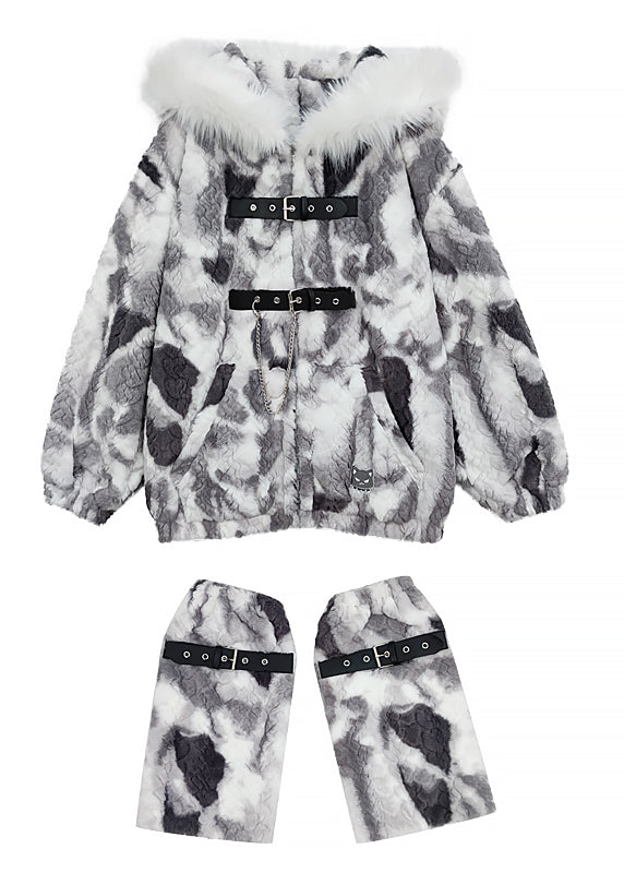 Feiner, grauer, dicker Kunstpelzmantel mit Baumwollfüllung, Winterjacke