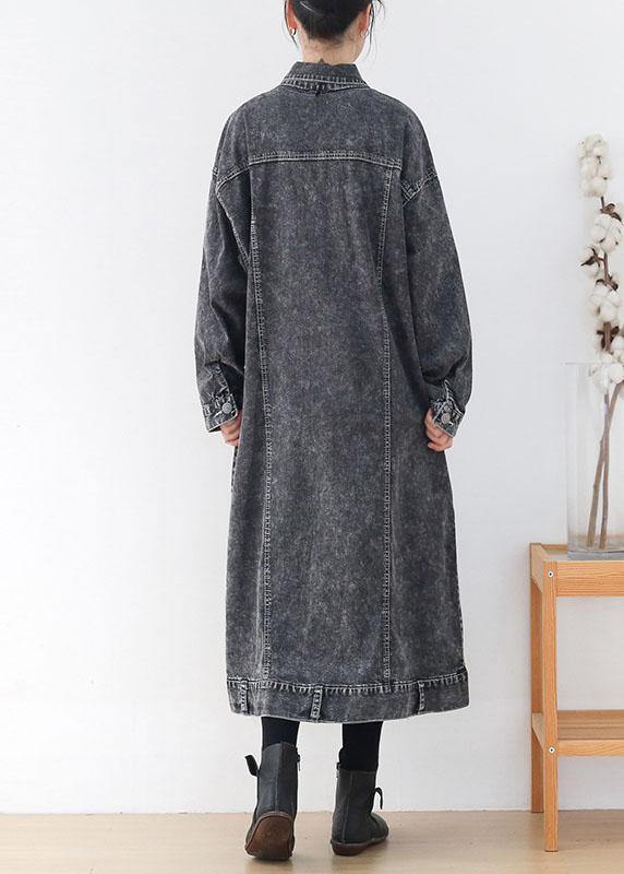 Fine Grey PeterPan Collar Button Fall Pockets Long Sleeve Coat - SooLinen