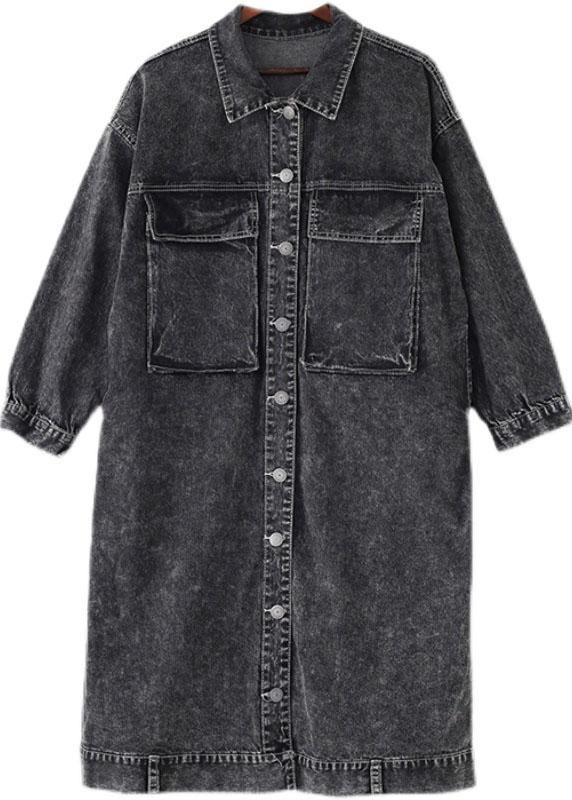 Fine Grey PeterPan Collar Button Fall Pockets Long Sleeve Coat - SooLinen