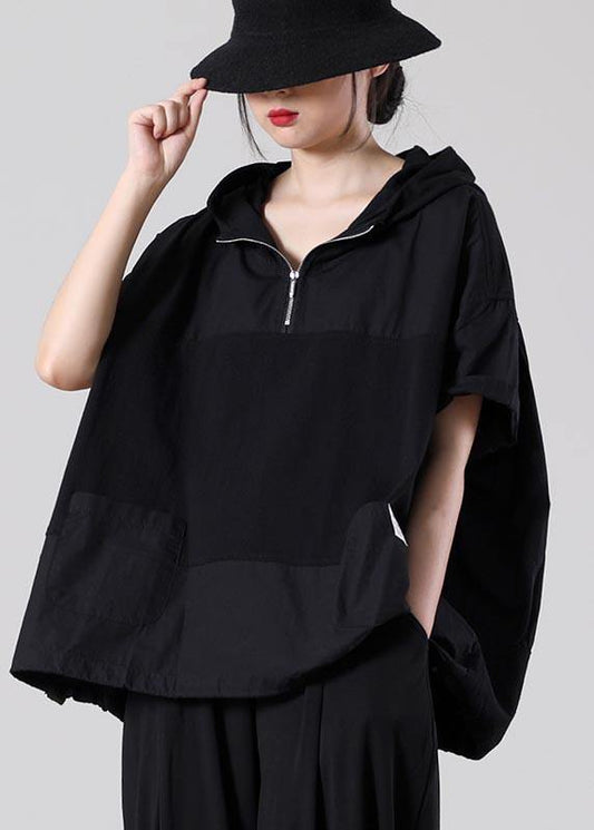 Fine Light Grey zippered Patchwork Cotton T Shirt Summer - SooLinen