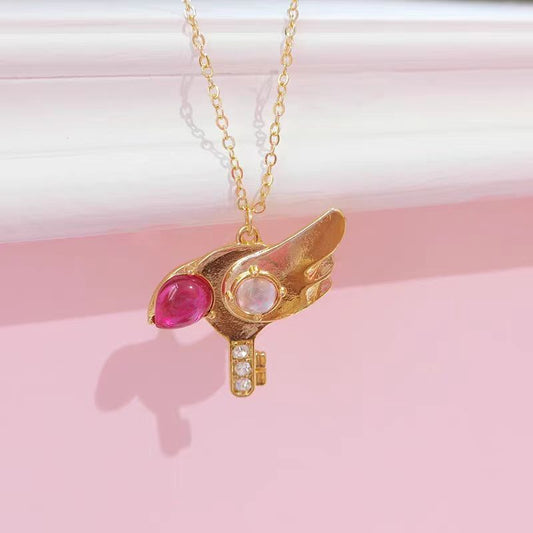 Collar con colgante de alas de amor de plata de ley con circonitas doradas